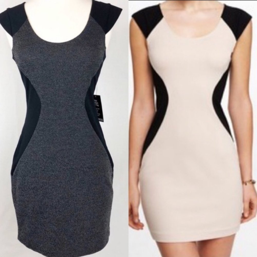 Express Exposed Zipper Tweed Bodycon Dress